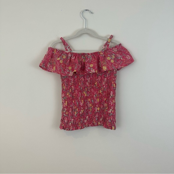 Joie Girl's Pink Floral Smocked Top Off the Shoulder Size Medium Kid's - Picture 5 of 5